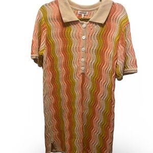 Heartloom Crochet Polo Tennis Dress Mod Retro Pink/Orange Size Large